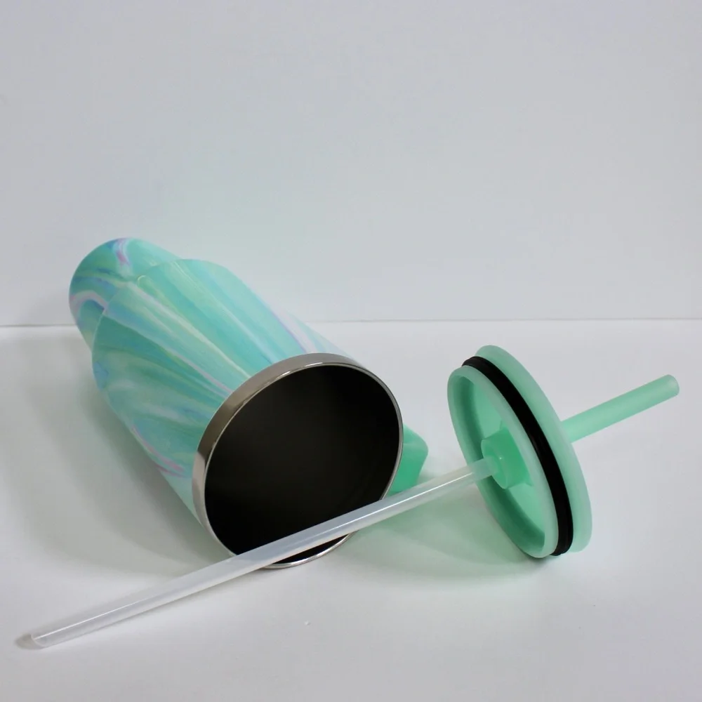 Hydro Flask Jelly Green Swirl Stainless Steel Travel Tumbler 40oz Straw & Handle